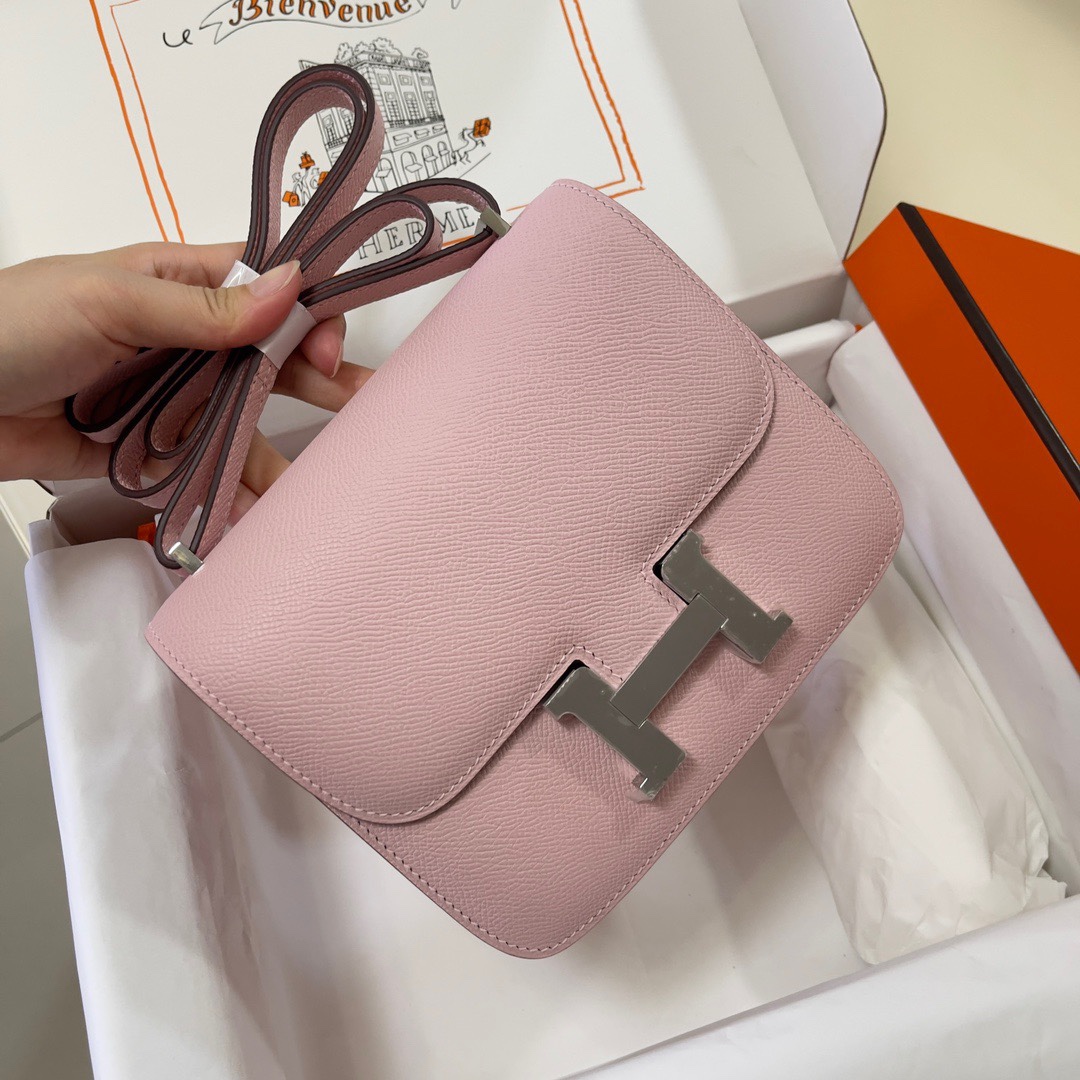 Hermes Constance 18 Mini Shoulder Bag In Pink Epsom Leather